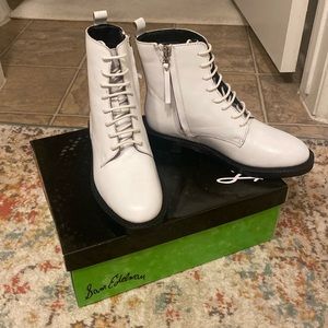 Never worn - SAM EDELMAN White Lace Up Round Toe Block Heel Zip-Up Leather Boots